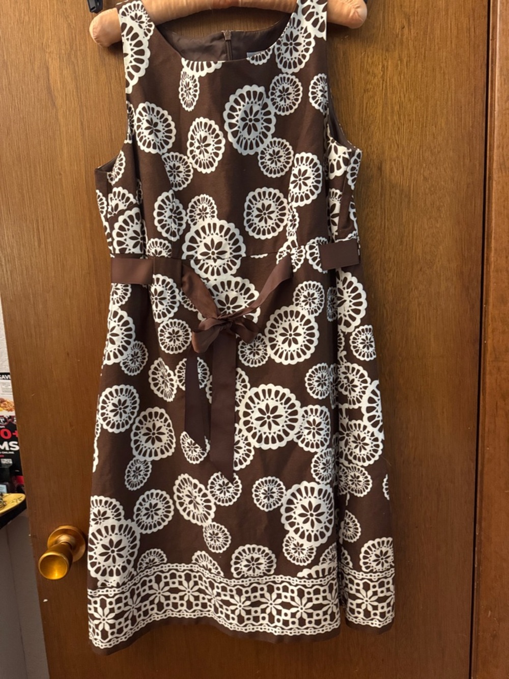 Jessica Howard Brown Dress with Cream Floral Medallions